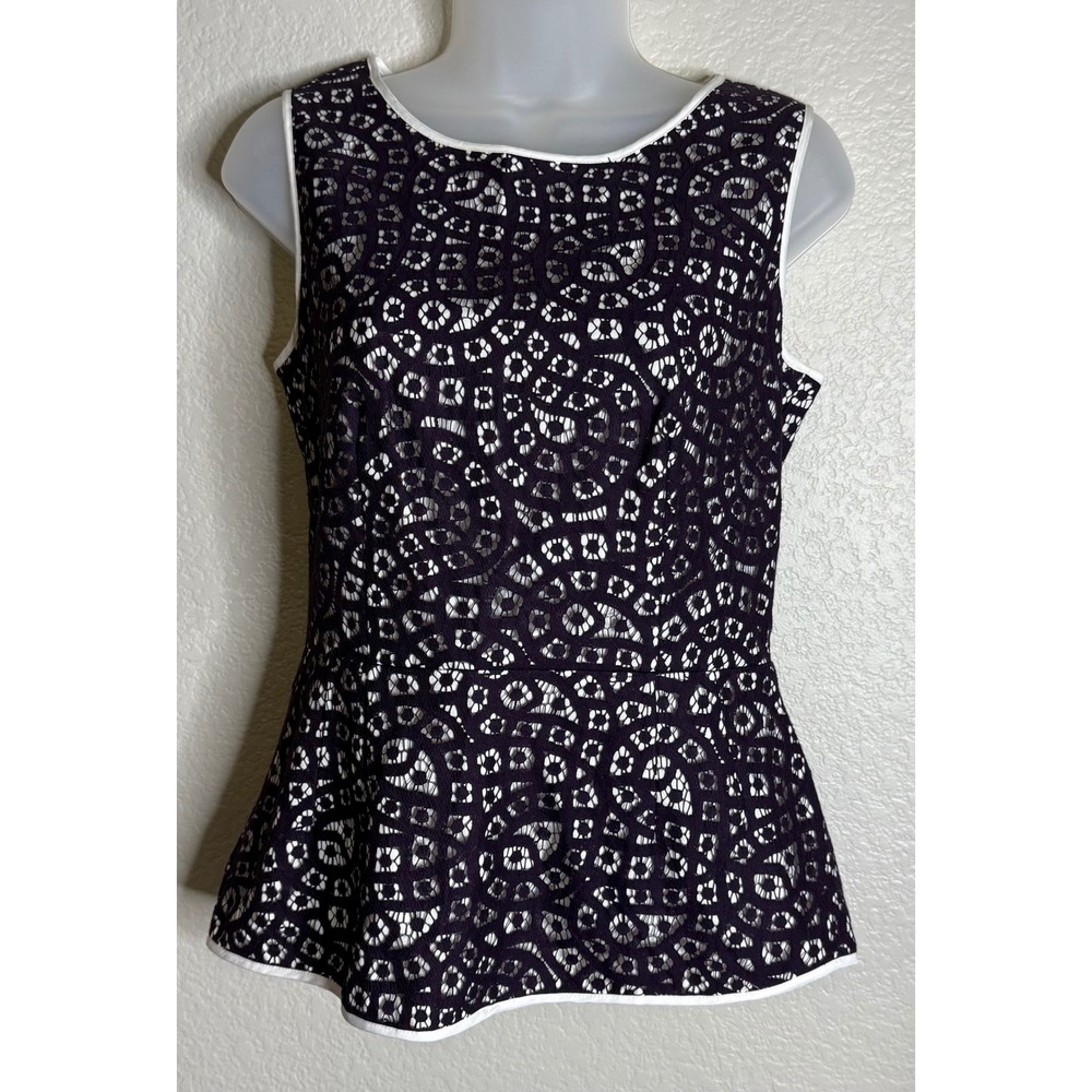 Banana‎ Republic Womens 4 Peplum Top Dark Purple Lace Sleeveless Back Zip Blouse